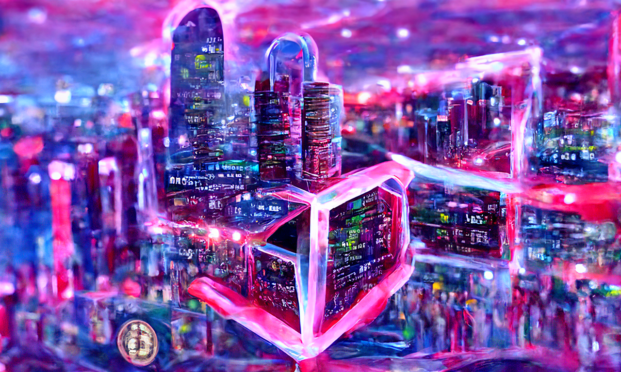Designed by GPT-3: The artwork is futuristic and based on the idea of a society where the blockchain has created massive value. It features a model of a cityscape that was created using AI. The cityscape is full of detail, and the buildings are lit up with neon lights. There is a feeling of optimism and excitement in the air.